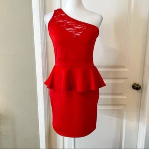 Babe red one shoulder peplum dress